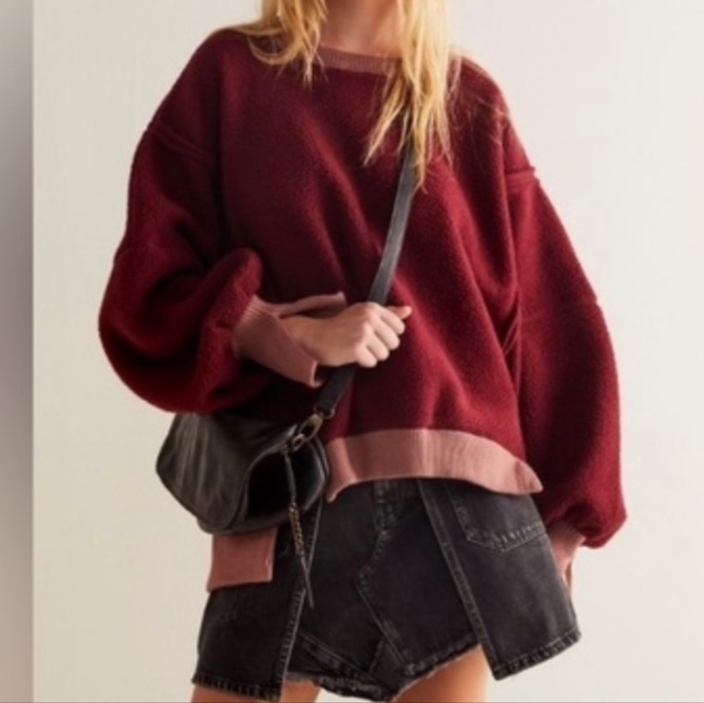 NWT "L" Oversized We The Free Cozy Camden Sherpa Pullover Burgundy
